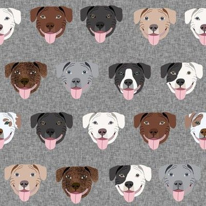 happy pitbull fabric - cute pitbulls design , dog fabric - grey