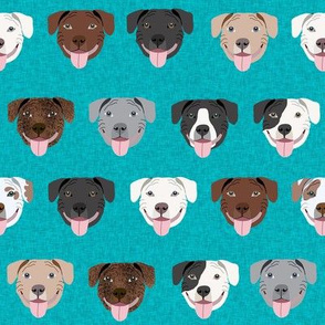 happy pitbull fabric - cute pitbulls design , dog fabric - turquoise