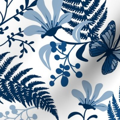 Eden - Botanical Floral White and Classic Blue Large Scale