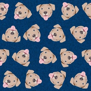 fawn pitbulls fabric - happy pitbull fabric - navy