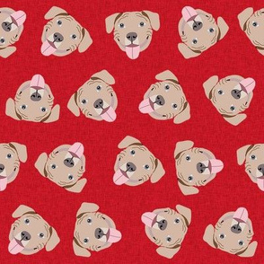 fawn pitbulls fabric - happy pitbull fabric - red