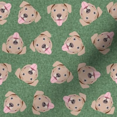 fawn pitbulls fabric - happy pitbull fabric - green