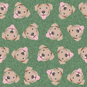 fawn pitbulls fabric - happy pitbull fabric - green