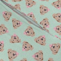 fawn pitbulls fabric - happy pitbull fabric - mint