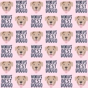 worlds best doggo fawn pitbull - fawn pit bull fabric - dog fabric - pink