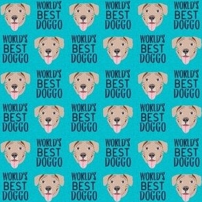 worlds best doggo fawn pitbull - fawn pit bull fabric - dog fabric - turquoise