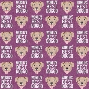 worlds best doggo fawn pitbull - fawn pit bull fabric - dog fabric - purple
