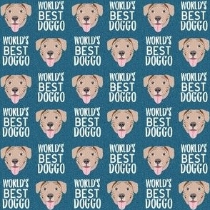 worlds best doggo fawn pitbull - fawn pit bull fabric - dog fabric - blue