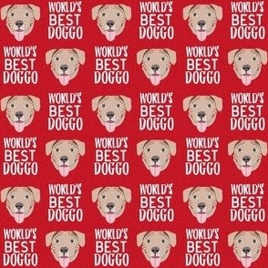 worlds best doggo fawn pitbull - fawn pit bull fabric - dog fabric - red