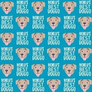 worlds best doggo fawn pitbull - fawn pit bull fabric - dog fabric - turquoise