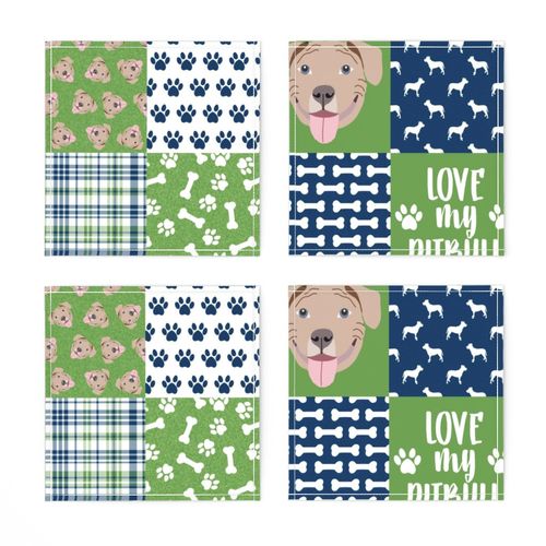 fawn pitbull cheater quilt - cheater quilt, dog quilt, pitbull quilt - blue