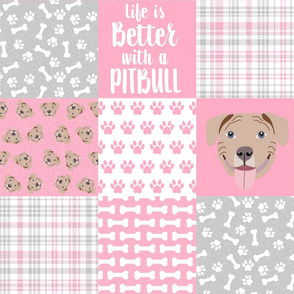 fawn pitbull cheater quilt - cheater quilt, dog quilt, pitbull quilt - pink