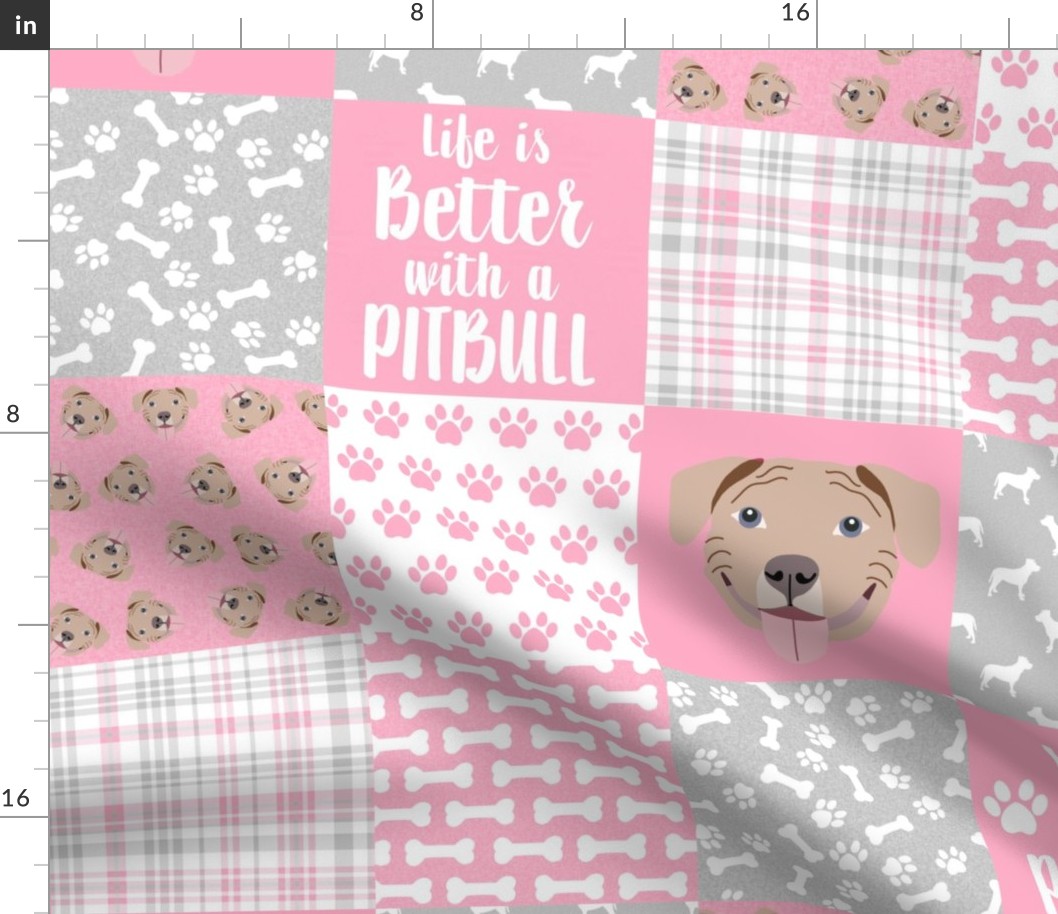 fawn pitbull cheater quilt - cheater quilt, dog quilt, pitbull quilt - pink