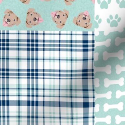 fawn pitbull cheater quilt - cheater quilt, dog quilt, pitbull quilt - navy and mint