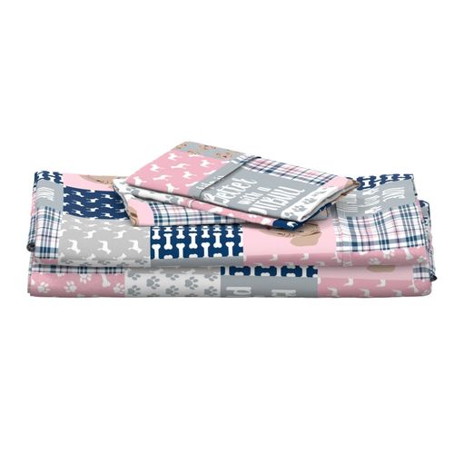 fawn pitbull cheater quilt - cheater quilt, dog quilt, pitbull quilt - navy and pink