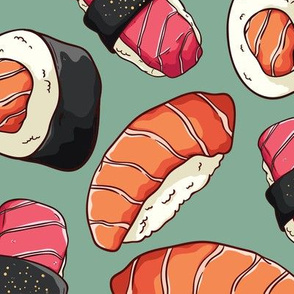 Sushi Rolls Japanese Pattern Asian Pattern, Sushi Pattern, Cute Asian Pattern, Cute Sushi Pattern