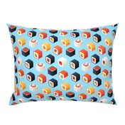 Sushi Modern Food Japanese Food Rolls Asian Pattern Light Blue-01