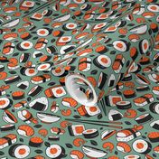 Sushi Japanese Food Asian Pattern Green-01