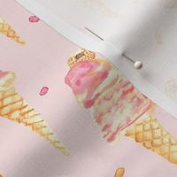 20-03y Summer Ice Cream Cone Blush Pink watercolor Italy 