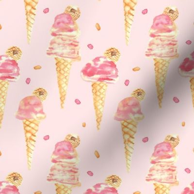 20-03y Summer Ice Cream Cone Blush Pink watercolor Italy 