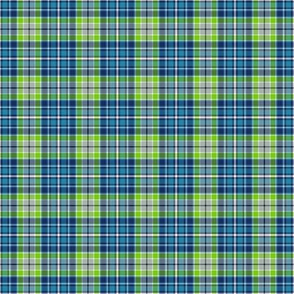 Bright Blue Green with Gray Small Scale Plaid 