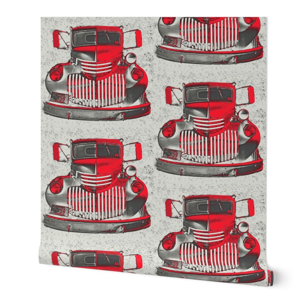 Vintage Fire Truck Red Gray Sketch