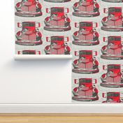 Vintage Fire Truck Red Gray Sketch