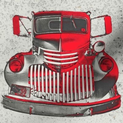 Vintage Fire Truck Red Gray Sketch