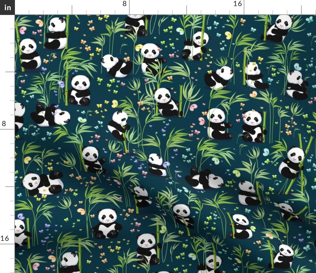 Panda with bamboo, dark green background