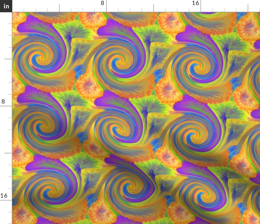 TIE DYE 3 SPIRAL squares tiles yellow ORANGE PSMGE