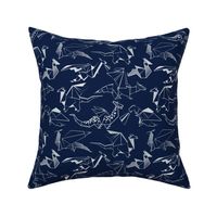 Small scale // Origami metallic dragon friends // oxford navy blue background metal silver lined fantasy animals