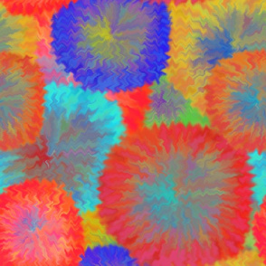 LARGE TIE DYE 10 FUZZY FLOWERS FIREWORKS PSMGE