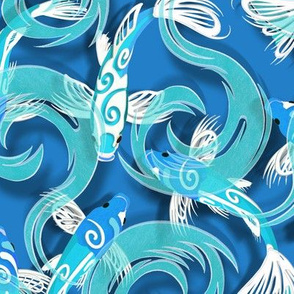 Papercuts | Blue Koi Fish on Solid Blue