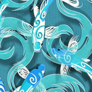 Papercut | Blue Koi Fish | on  Aqua “Paper”