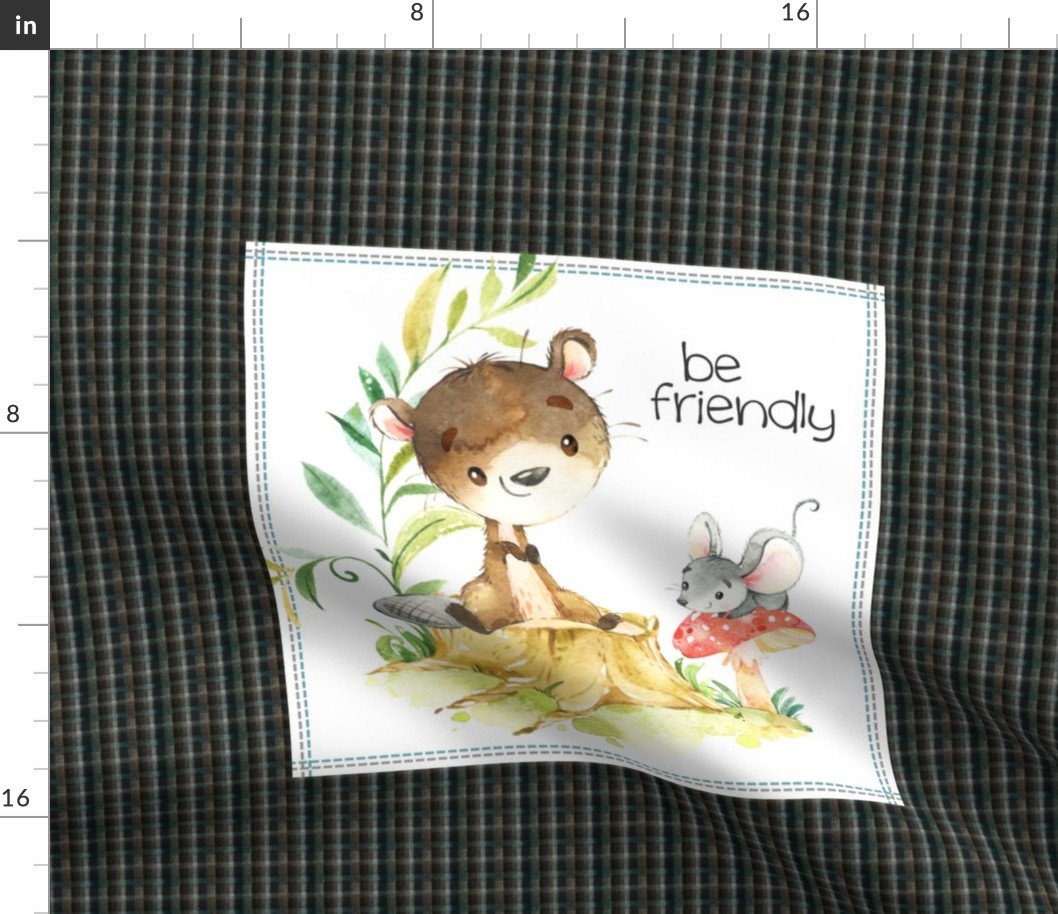 Friendly Beaver Pillow Front - Fat Quarter size