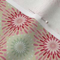 Joyful daisy grid in coral and green on a peach backdrop, radiating a sunny, hand-drawn charm.