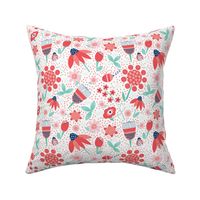 Scandi floral / bees / red / white