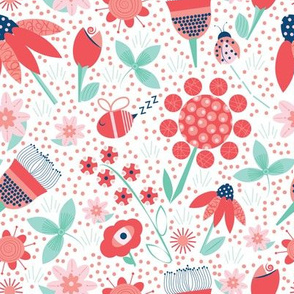 Scandi floral / bees / red / white