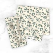 20-03p Tiny Sage Green Floral Leaf Leaves Ivory Cream 