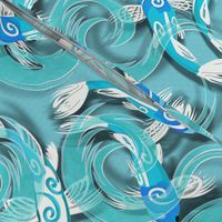 Papercuts | Blue Koi Fish on Lt Aqua “Paper”