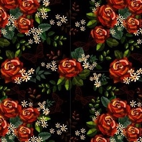 Embroidered Red Roses 