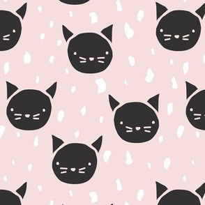 wonky cat faces // black cats on pink