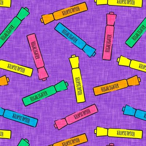 highlighter pens -  multi tossed on purple - back to school supplies - LAD20