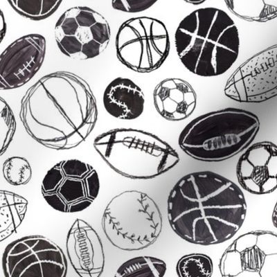 Sports Ball in Black and White - Baseball, Football, Basketball and Soccer Small Version