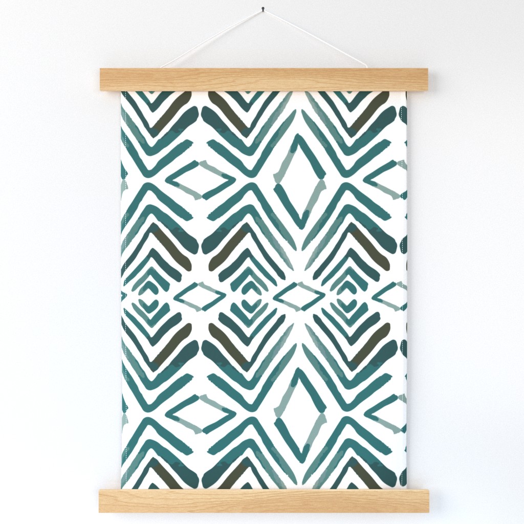 Abstract watercolor arrows and lines // Teal and white dashes