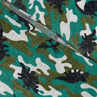 Dinosaur Camouflage / Green Linen Texture Camo Military Dino Boy Fabric Wallpaper