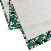 Dinosaur Camouflage / Green Linen Texture Camo Military Dino Boy Fabric Wallpaper