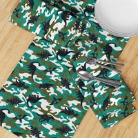 Dinosaur Camouflage / Green Linen Texture Camo Military Dino Boy Fabric Wallpaper