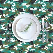 Dinosaur Camouflage / Green Linen Texture Camo Military Dino Boy Fabric Wallpaper