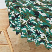 Dinosaur Camouflage / Green Linen Texture Camo Military Dino Boy Fabric Wallpaper